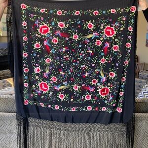 Spanish Flamenco Shawl with Elegant Embroidery